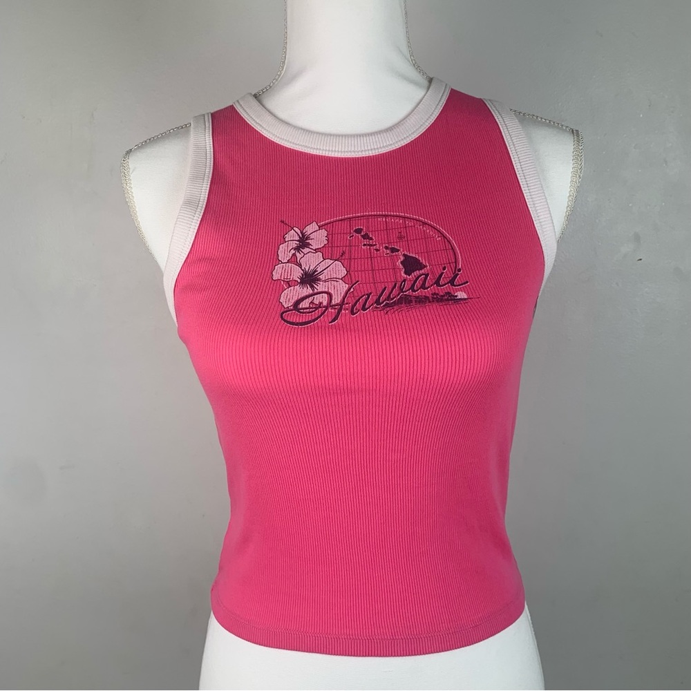 NWT Hollister Pink and White Hawaii Tank Top Sleeveless Top Size Medium